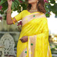 Vishnu Weaves Women's Yellow Banarasi Silk Zari Woven Paithani Saree with Unstitched Blouse - Swadesiicart