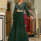 Janasya Dark Green Georgette Embroidered Top & Skirt | Swadesiicart
