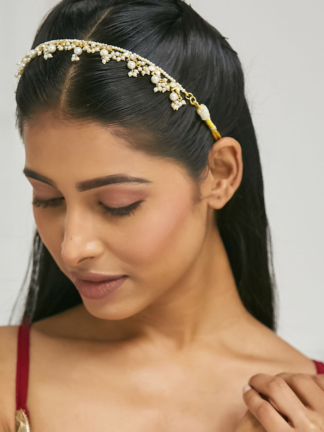 Nuyug 22K Gold-Plated Kundan & Pearl Studded Matha Patti Head Jewellery | Swadesiicart