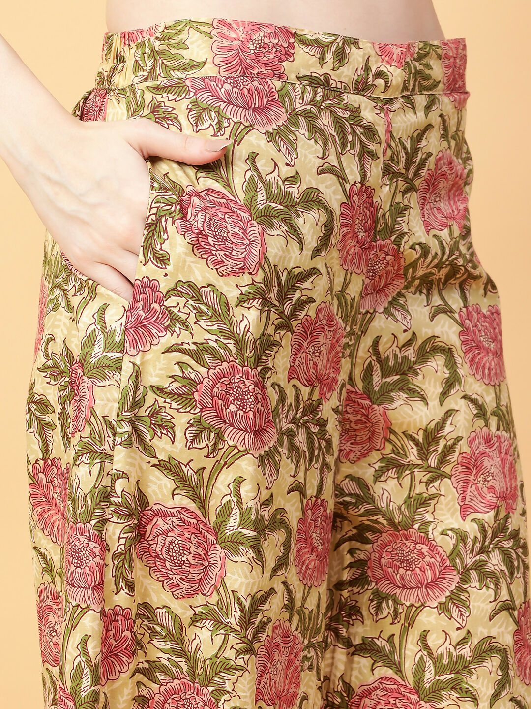 Joban Fashion Beige Cotton Printed & Hand Work Co-ord Set - Swadesiicart