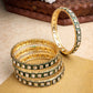 NVR Women's Set Of 4 Gold-Polished Green Kundan-Studded Traditional Bangles - Swadesiicart