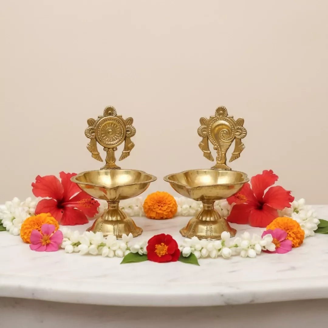 Pujashree Chakra Shankh Diya Set – Decorative Puja Set for Home Temple & Worship