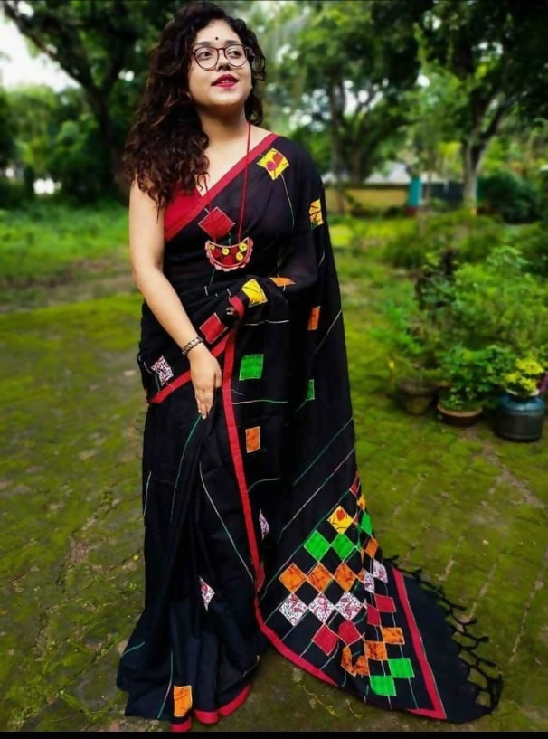 Exclusive Collection Multy Beautiful Cotton Applique Work Saree - Swadesiicart