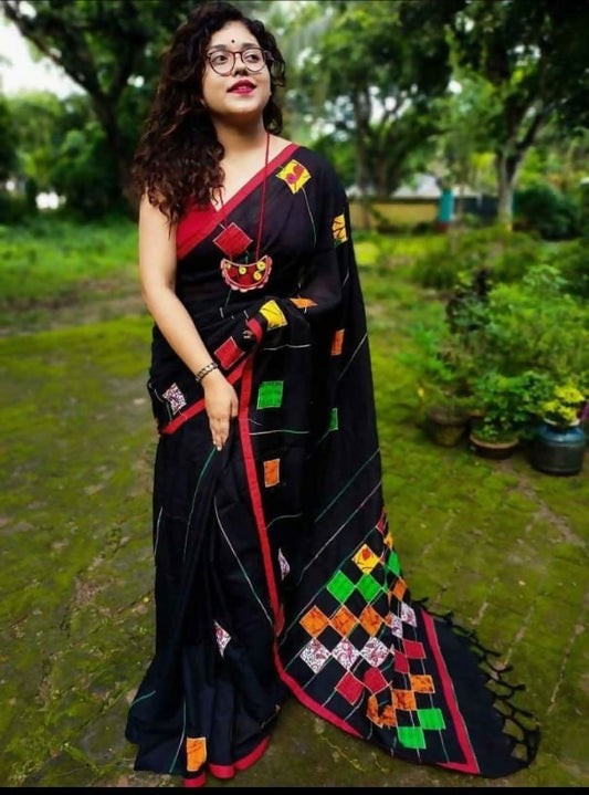 Exclusive Collection Multy Beautiful Cotton Applique Work Saree - Swadesiicart