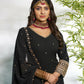 Aayaa Designer Faux Gorgette Embroidery Zari Sequins Thread work Full Flaired plazzo Suit with Dupatta - Black