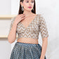Joban Fashion Grey Jacquard Elbow Sleeveless Back Open Blouse - Swadesiicart
