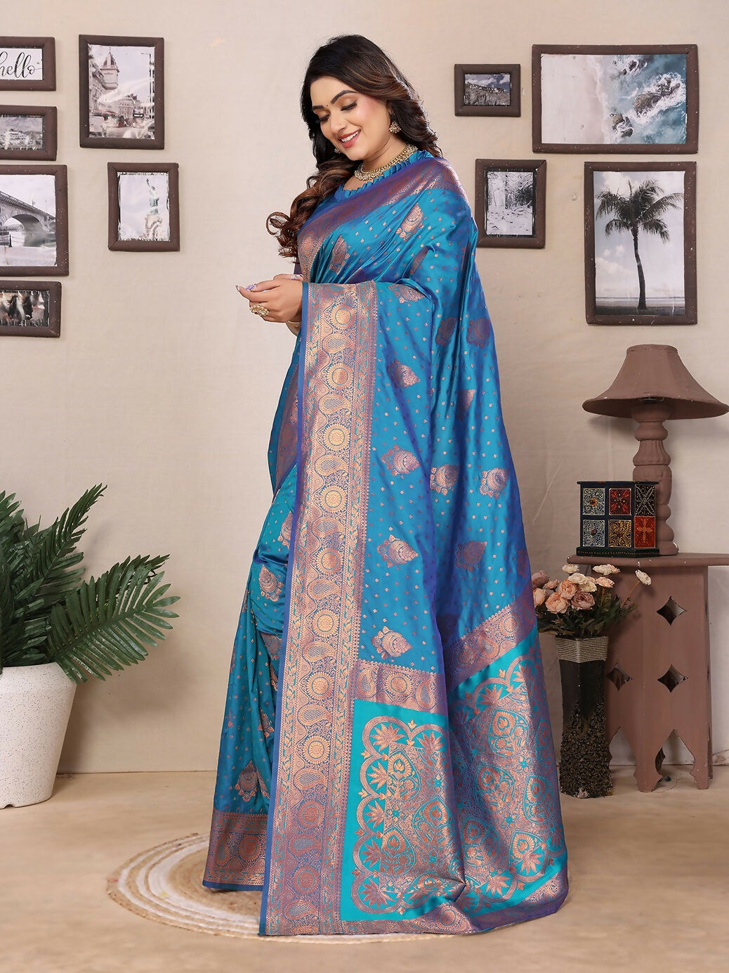 Joban Fashion Banarasi Royal Blue Woven Soft Silk Saree | Swadesiicart