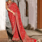 Joban Fashion Red Crepe Chiffon Banarasi Pure Handloom Banarasi Silk Saree | Swadesiicart