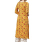 Ahalyaa Women's Mustard Crepe Digital Printed Kurta | Swadesiicart
