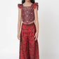 Lil Drama Ethnic Twist Girls Red Print Box Pleat Pant With Top Co-Ordinate Set - Swadesiicart