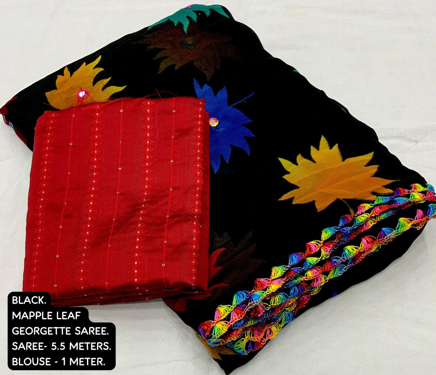 Black Poly Georgette Ethnic Motifs Saree with Unstitched Blouse - Hiral Fashion | Swadesiicart