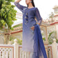 Vaasva Women Blue Tabby Slik Print & Embroidered Kurta, Pant & Dupatta Set | Swadesiicart