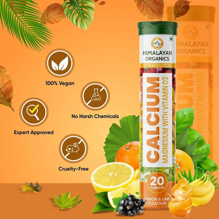Himalayan Organics Calcium, Magnesium With Vitamin D3 Lemon & Lime Flavour Tablets | Swadesiicart