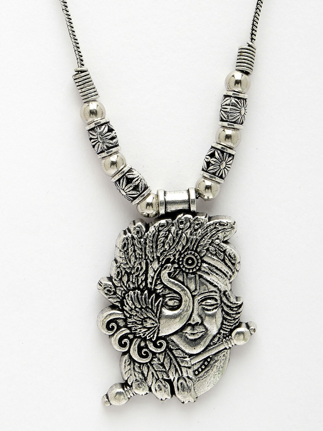 NVR Women's Silver-Toned Krishna Pendant with Chain | Swadesiicart