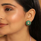 Nuyug 22K Gold Plated Circular Shaped Sea Green Enamelled Floral Motif Studs | Swadesiicart