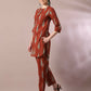 Myshka Women's Rust Printed Cotton Round Neck Party Tunic With Trousers Co-ord set - Swadesiicart