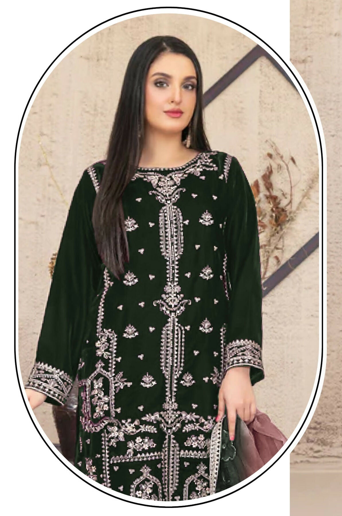 Anaita Green Velvet Suit with Embroidery Sequence Work - Swadesiicart