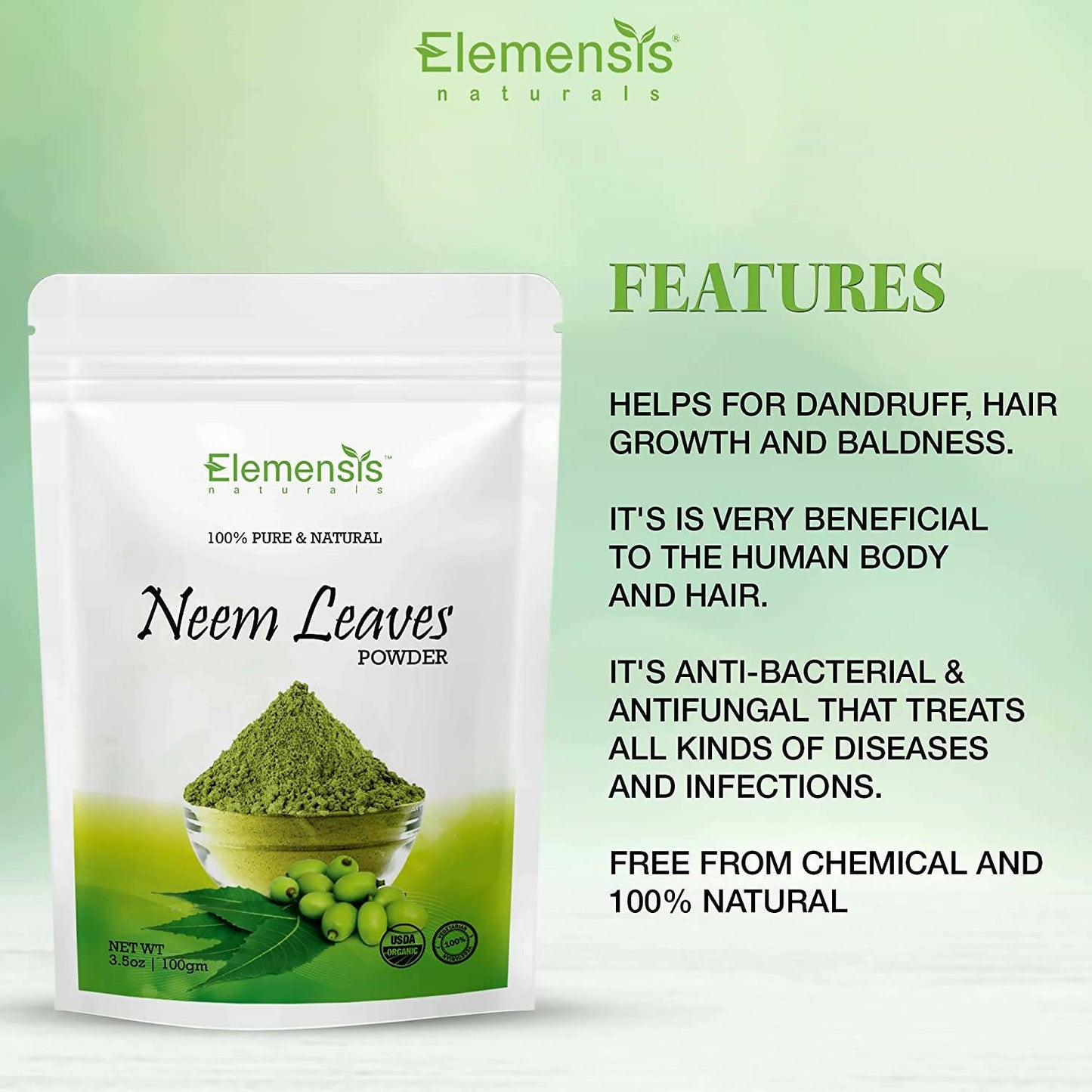 Elemensis Naturals Neem Leaves Powder - Swadesiicart