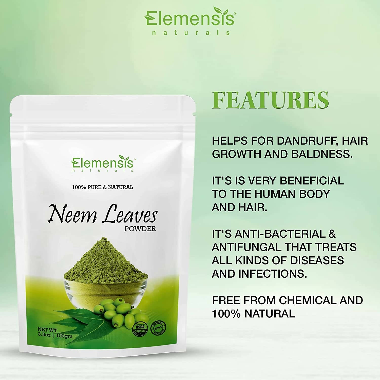 Elemensis Naturals Neem Leaves Powder - Swadesiicart