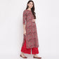NOZ2TOZ Women's Red Kalamkari Print Cotton Kurta- (1pc set) - Swadesiicart