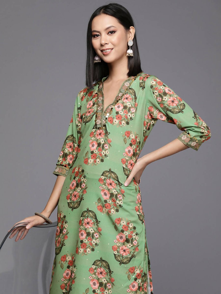 Ahalyaa Women's Traditional wear Kurta Set - Green | Swadesiicart