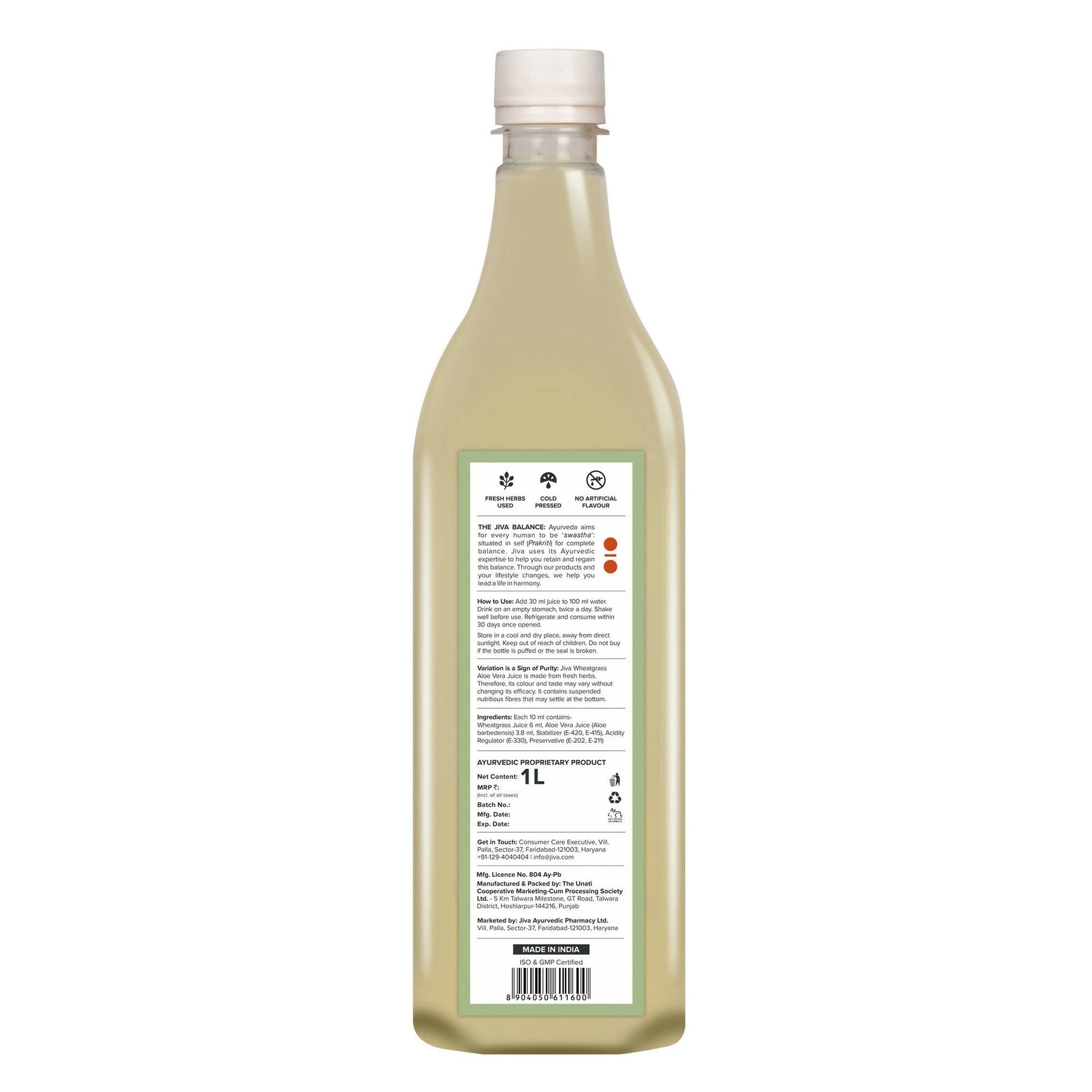 Jiva Ayurveda Wheatgrass Aloe Vera Juice - Swadesiicart