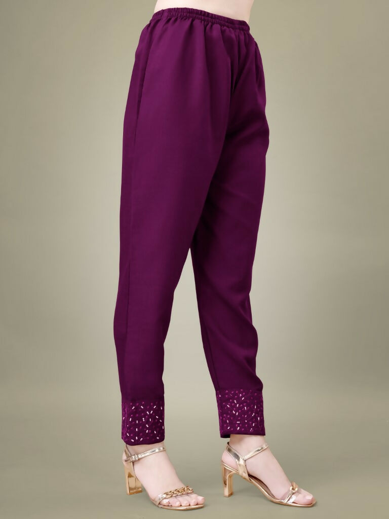 Jyoti Fashion Women's Purple Cotton Blend Embroidery & Sequence work Kurta with Trouser & Dupatta | Swadesiicart