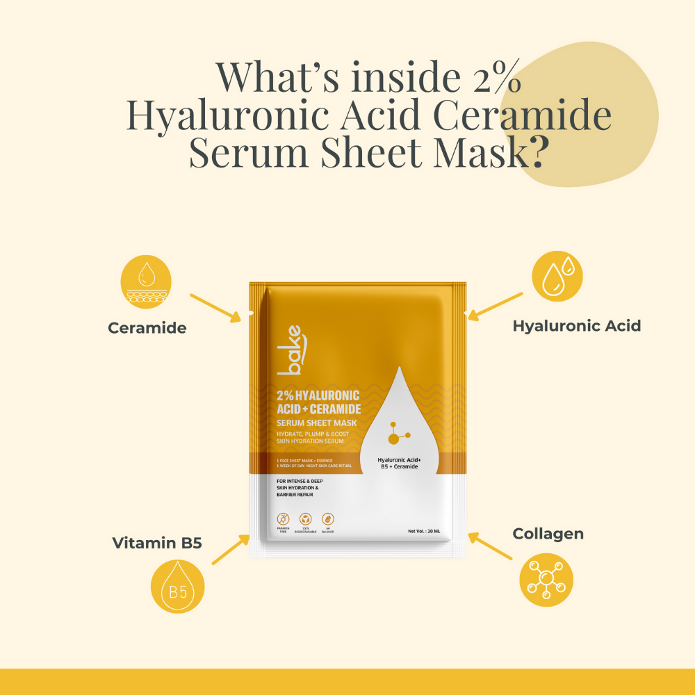 Bake 2% Hyaluronic Acid + Ceramide Serum Sheet Mask | Swadesiicart