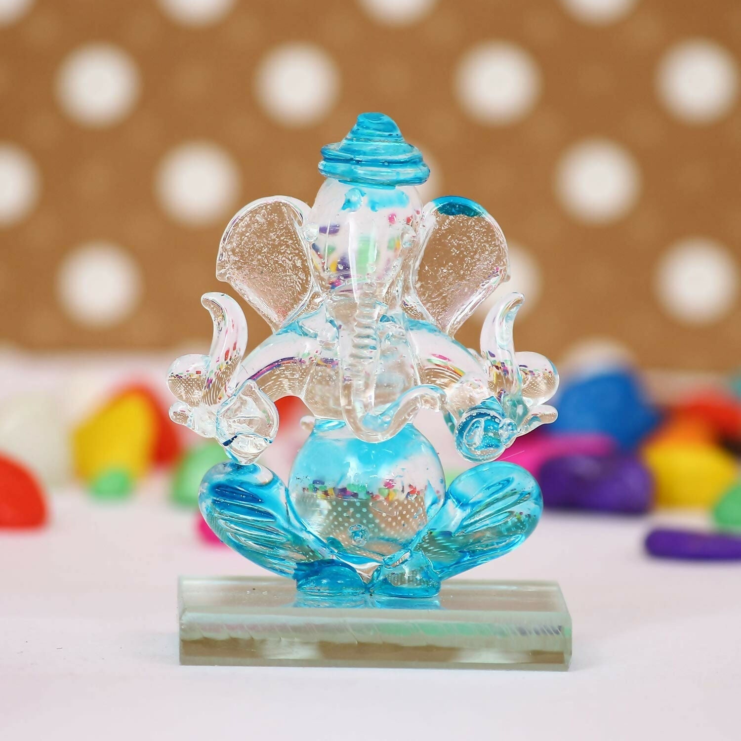 eCraftIndia SkyBlue and Transparent Double Sided Crystal Car Ganesha Showpiece - Swadesiicart