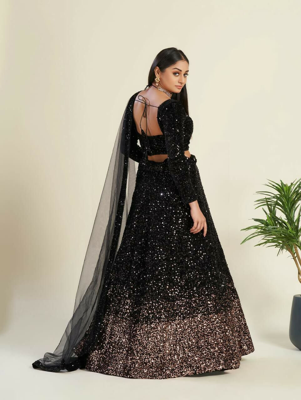 Jyoti Fashion Women's Black Velvet Heavy Sequins Semi Stitched Designer Lehenga Choli Set | Swadesiicart