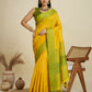 Vishnu Weaves Women's Yellow Raw Silk Thread Woven Saree with Blouse - Swadesiicart