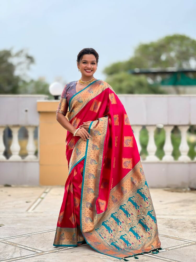 PR Fashion Rani Pink Soft Banarasi Silk With Zari Weaving Meenakari Design Saree | Swadesiicart