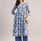 Aavyora Women's Blue Floral Printed Cotton Kurta with Chevron Pattern Palazzo Set