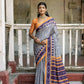 Vishnu Weaves Women's Grey Cotton Silk Printed Saree with Blouse - Swadesiicart