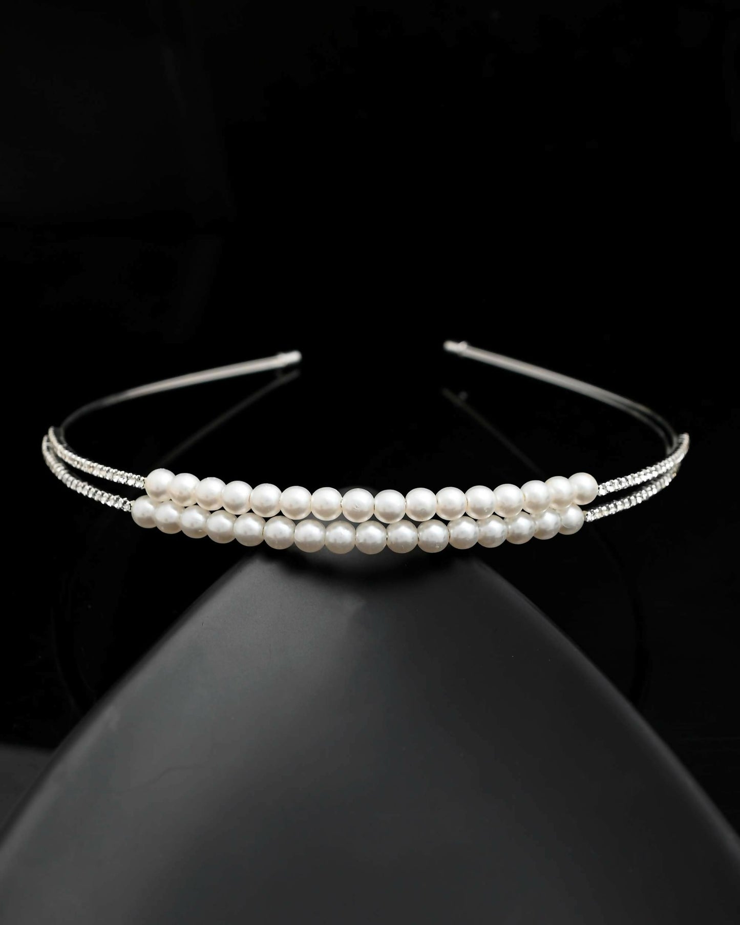 VOJ Silver Plated Pearl Studded Double Layer Hairband | Swadesiicart