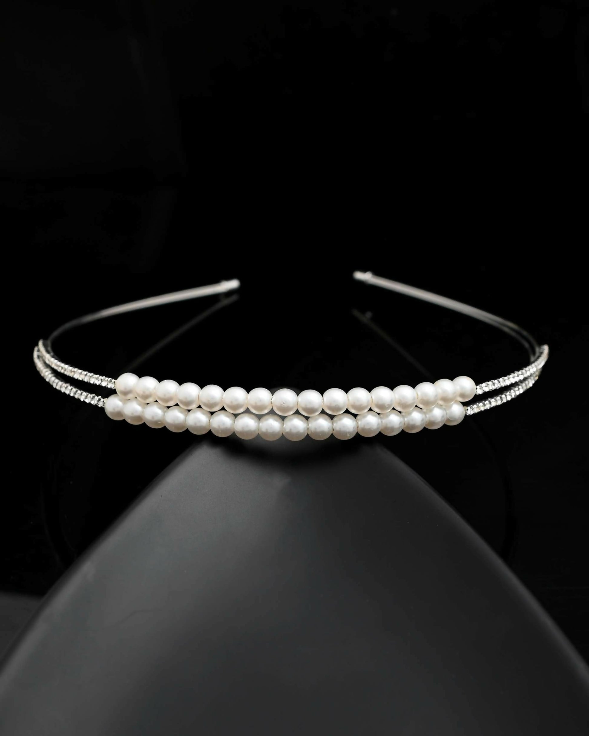 VOJ Silver Plated Pearl Studded Double Layer Hairband | Swadesiicart