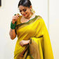Vamika Weaving Banarasi Jacquard Yellow Kanjivaram Saree | Swadesiicart