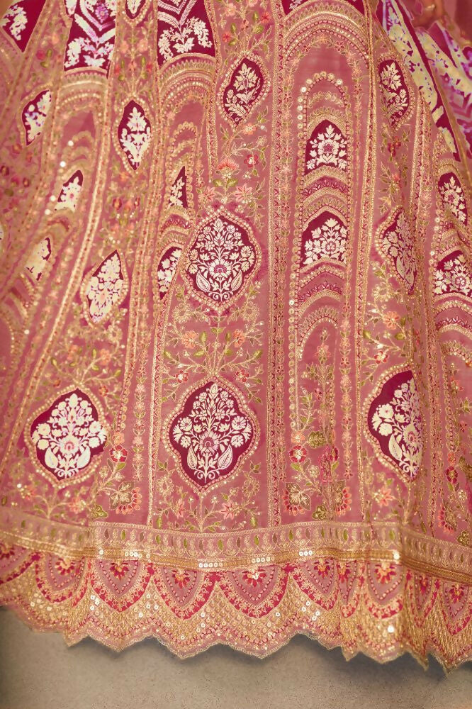 Kesar Fab Pink Banarasi Silk Embroidered Lehenga | Swadesiicart