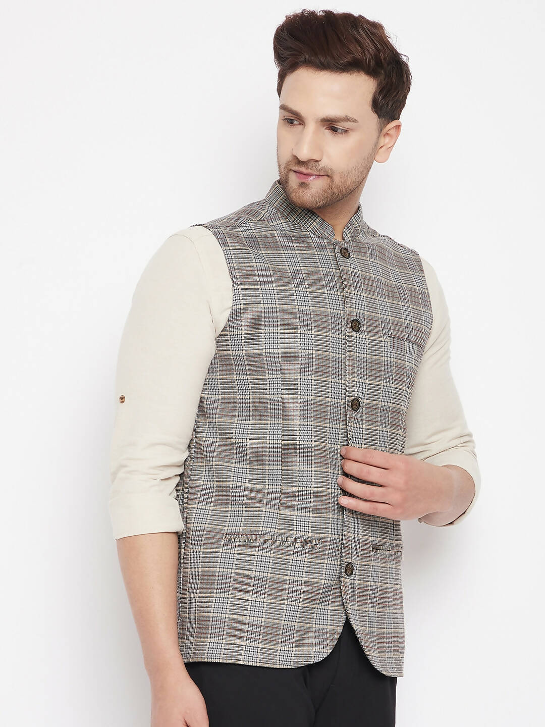 Even Apparels Brown Merino Men Woven Nehru Jacket PW729 | Swadesiicart
