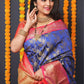 Jyoti Fashion Women's Blue Kanjivaram Silk Zari Woven Saree with Blouse | Swadesiicart
