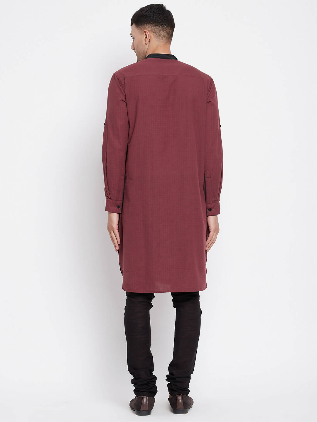 Even Apparels Maroon Pure Cotton Men's Kurta With Contrast Collar And Placket | Swadesiicart