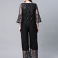 Ahalyaa Womens Crepe & Net Black Printed Jumpsuit - Swadesiicart