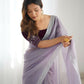 Attrctive Looking Gold Jari, Sequance Embroidery Work Twill Net Party Wear Saree - Lavender