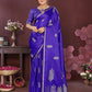 Joban Fashion Deep blue Floral Motifs Banarasi Silk Sarees | Swadesiicart