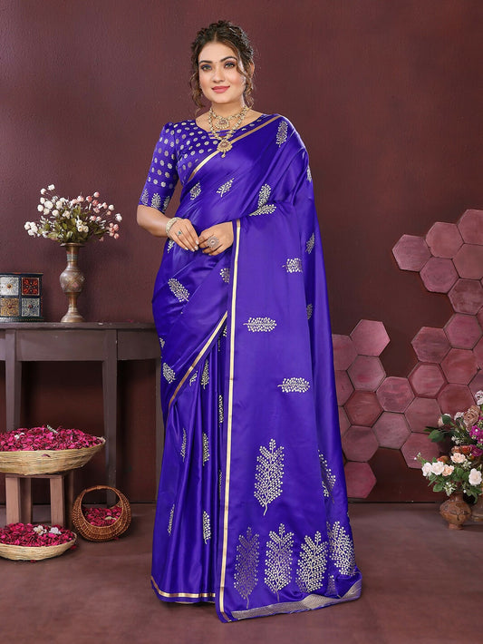 Joban Fashion Deep blue Floral Motifs Banarasi Silk Sarees | Swadesiicart