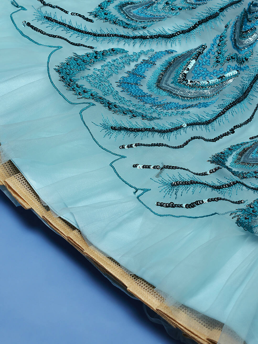 House of Panchhi Seagreen Net Sequins Embroidered Lehenga & Blouse with Dupatta | Swadesiicart