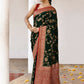 Joban Fashion Green Crepe Chiffon Pure Handloom Banarasi Silk Saree | Swadesiicart