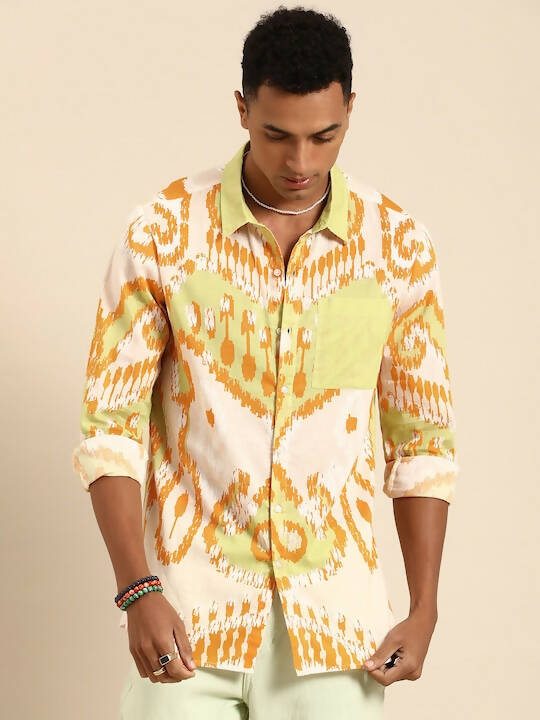 Off White Men Pure Cotton Relaxed Opaque Printed Casual Resort Shirt - Mahotsav | Swadesiicart