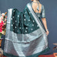 Jyoti Fashion Women's Bottle Green Soft Banarasi Silk Zari Woven Saree with Blouse | Swadesiicart