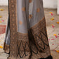 Joban Fashion Grey Crepe Chiffon Pure Handloom Banarasi Silk Saree | Swadesiicart